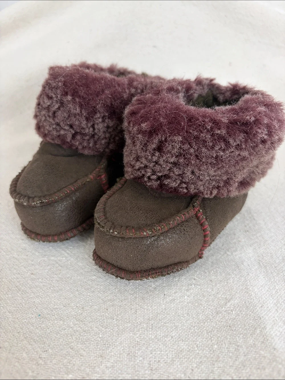 Handmade Sheepskin Baby Booties, Genuine Leather, Natural